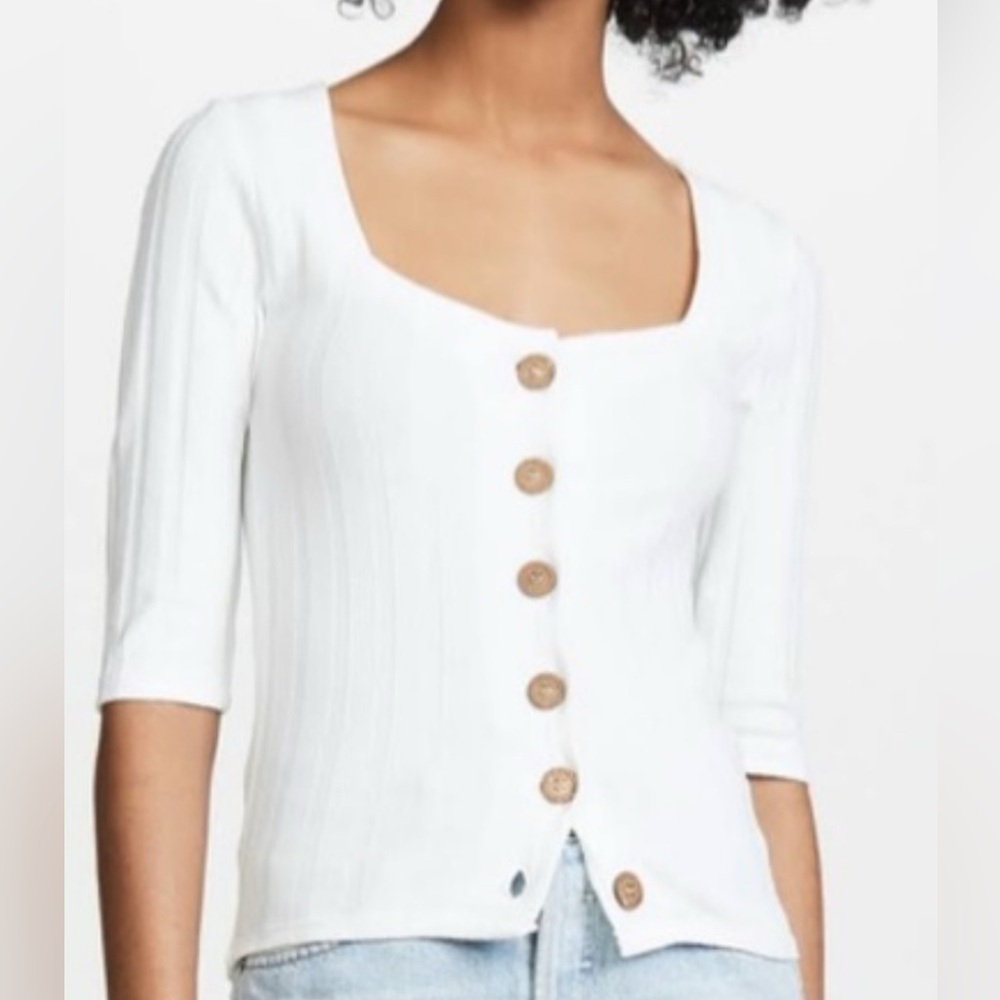 White Free People Central Park Cardi Tee with a square neckline